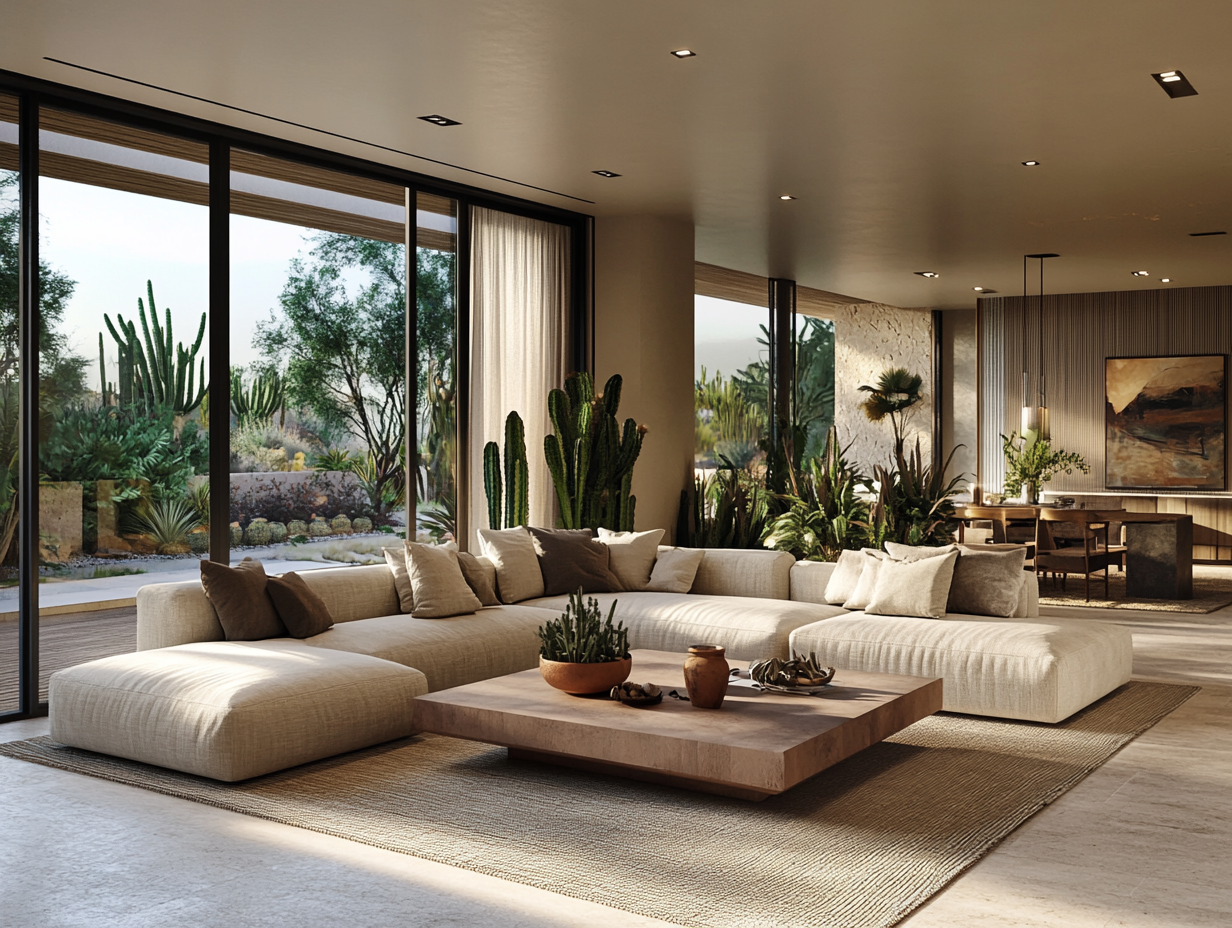 Luxury living room after VSI staging — Desert Modern style Scottsdale Arizona